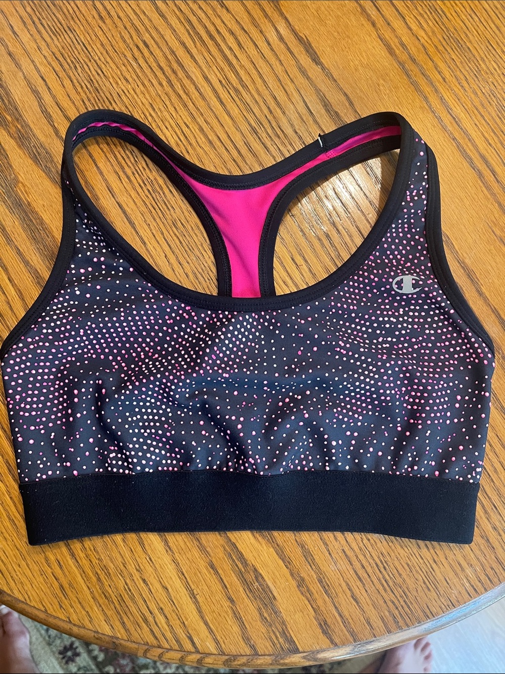 Champion Black Sports Bra with Pink Dot Print
